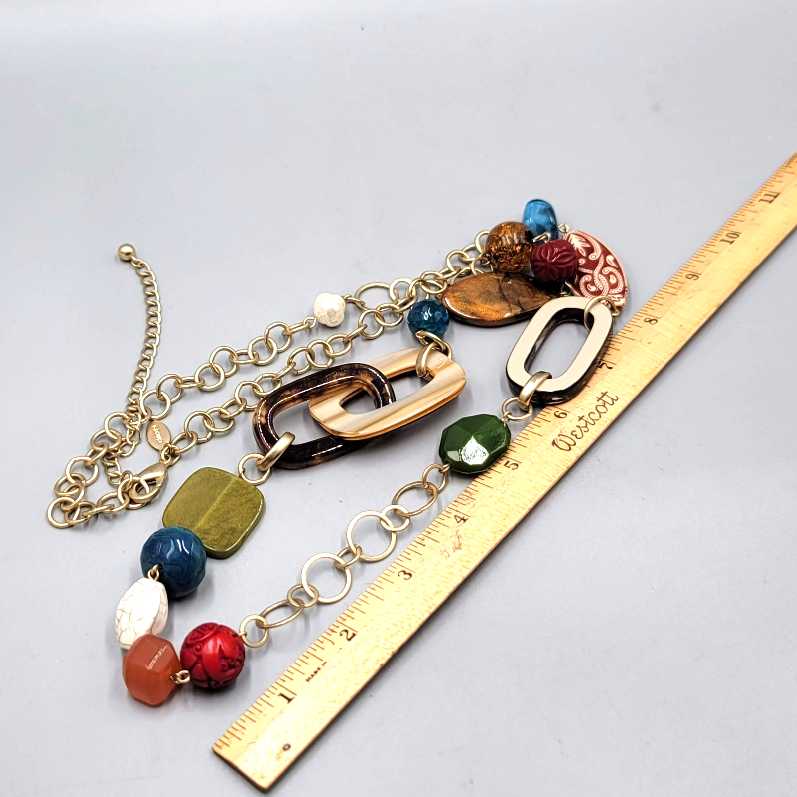 Chicos Necklace Large Bead Statement Gold tone 36"-40"