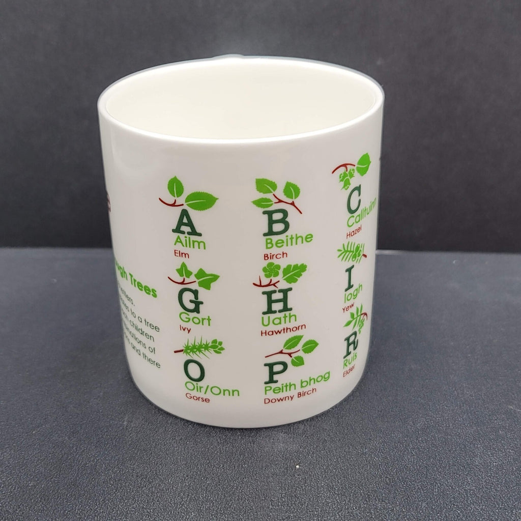 Aros Coffee Mug Cup Gaelic Alphabet Through Trees 3.25"