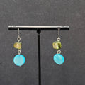 Pierced Earrings Green Blue Shell Bead Dangle Silver tone Hooks 1"