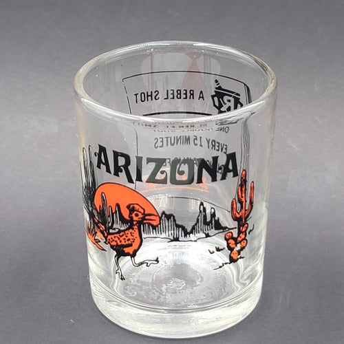 Arizona Souvenir Shot Glass Double Shot Black Orange Embossing Cactus Roadrunner