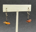 Pierced Earrings Black Metal Amber Beaded Dangle 1/2"