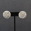 Vintage Pierced Earrings White Round Silver Black Spatter 1"
