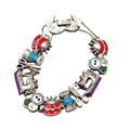 Slide Charm Bracelet Sewing Theme Silver tone Enamel 