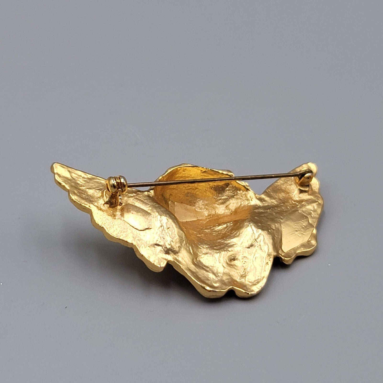 Vintage Cupid Angel Brooch Gold Plated 2.5" Wide Pin Estate Christmas