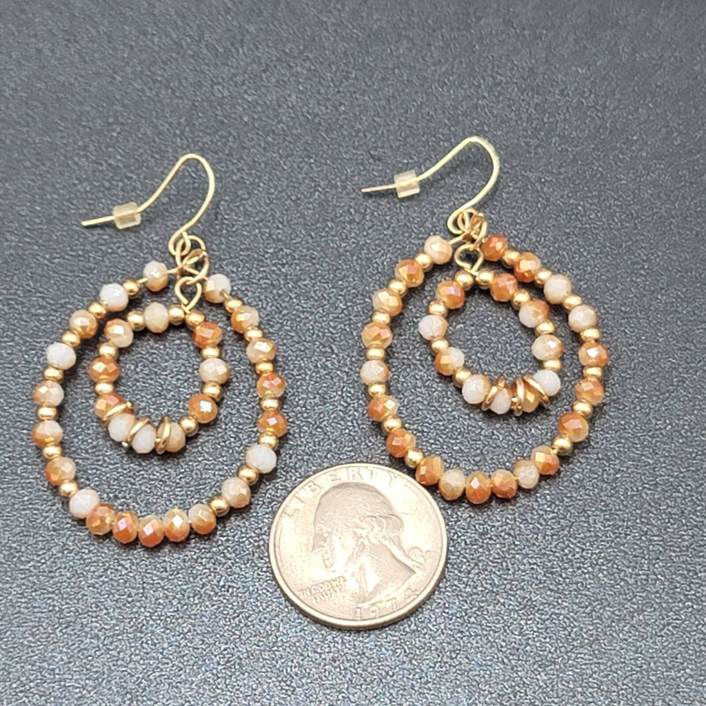 Pierced Earrings Gold tone Crystal Faceted Beaded Hoops 2"