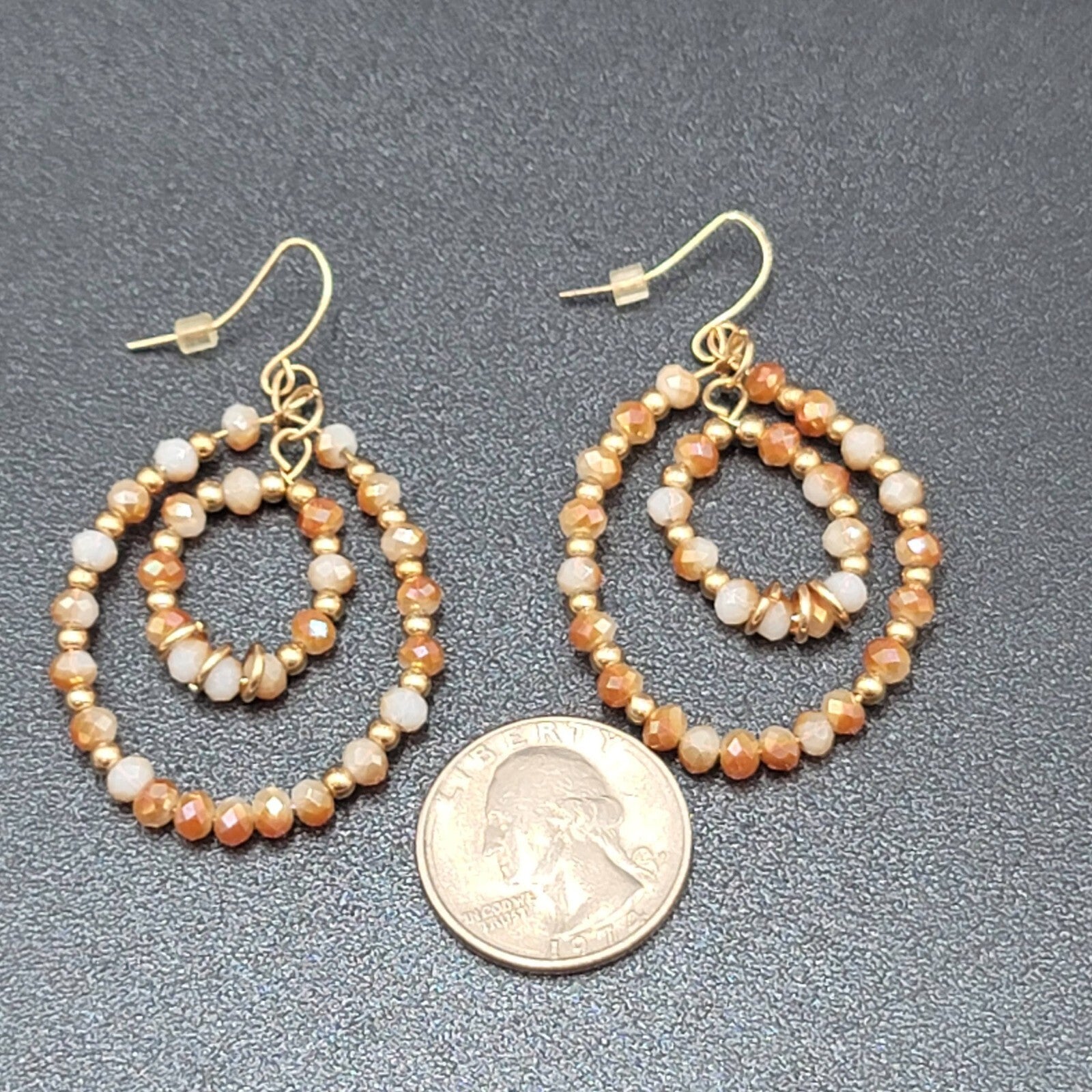Pierced Earrings Gold tone Crystal Faceted Beaded Hoops 2"