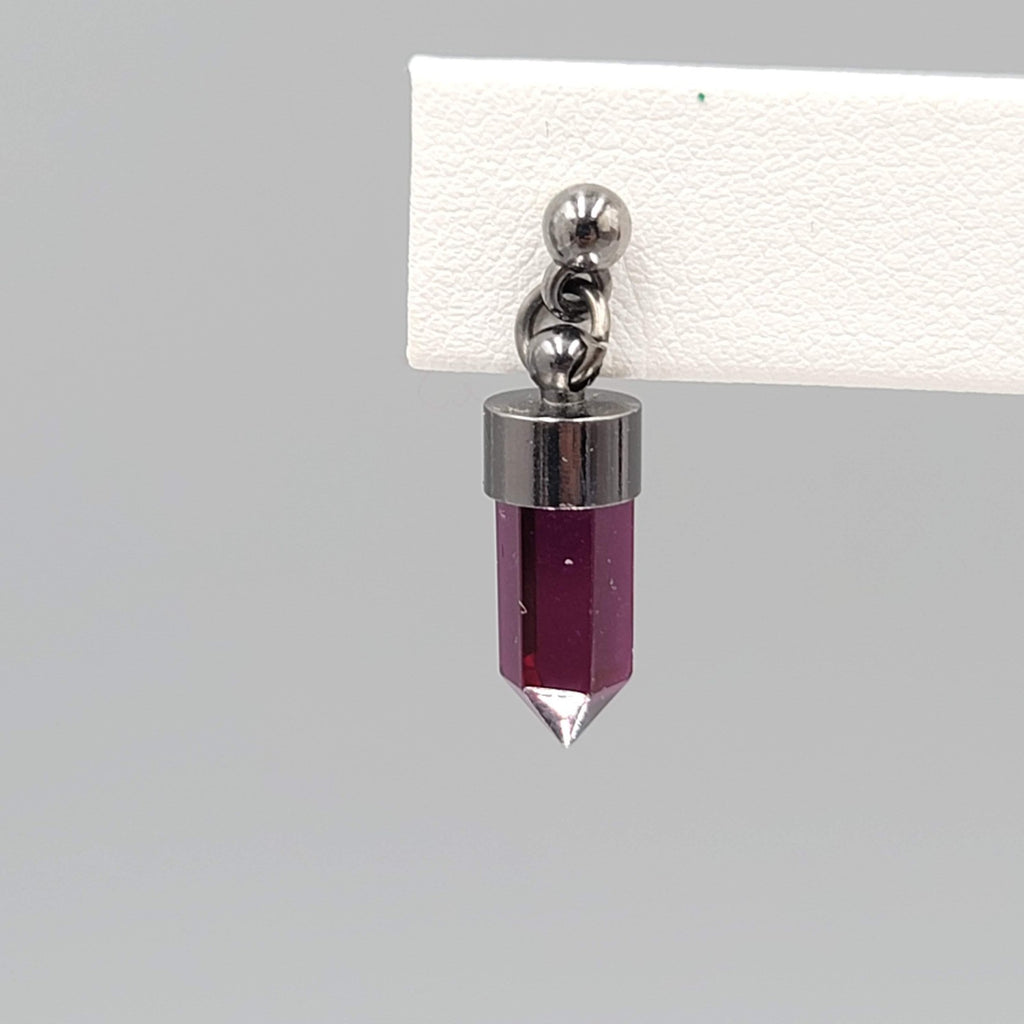 Dark Purple Acrylic Prism Pierced Earrings Gun Metal Gray 3/4 in