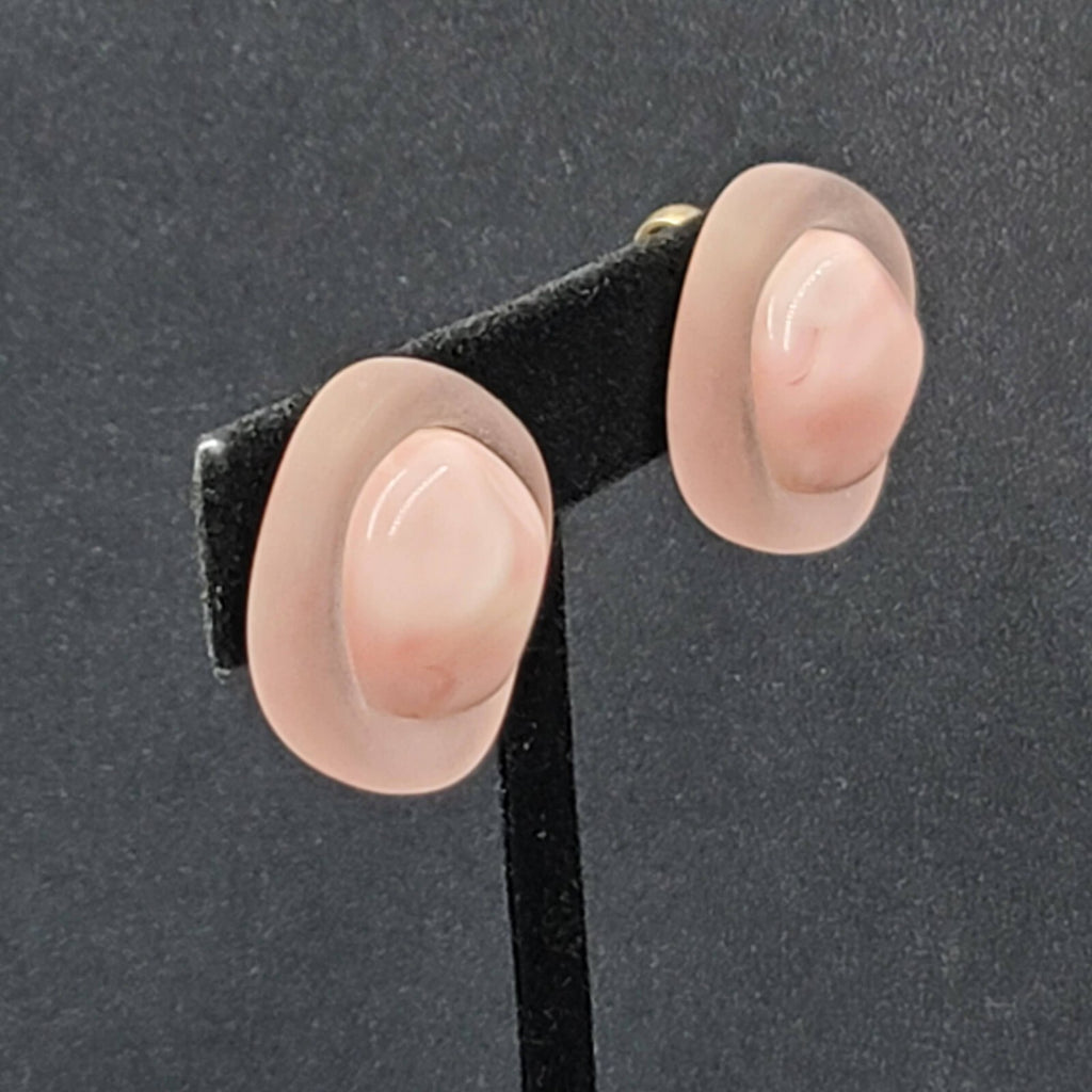 Vintage Clip on Earrings Pink Acrylic Square Dome Drop 1"