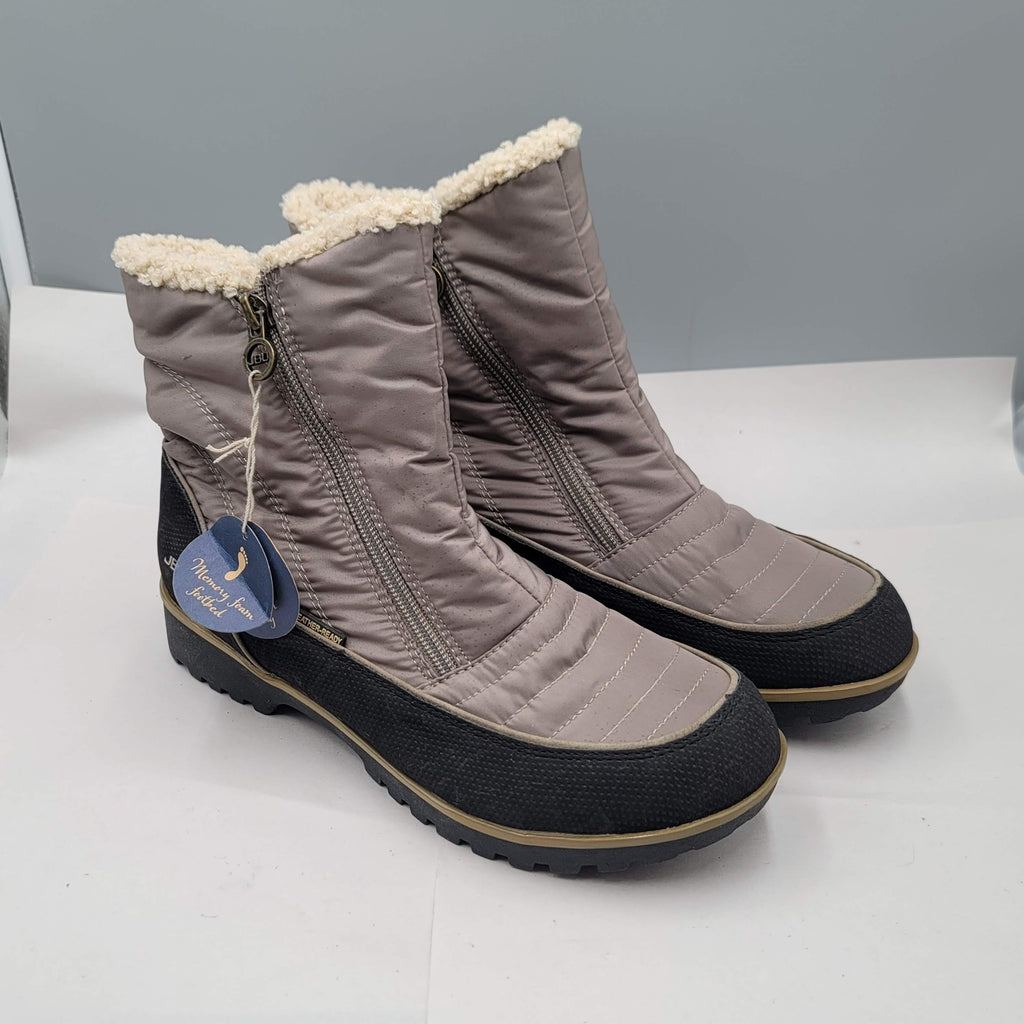 JBU Snowbird Boots Womens Size 8M Gray Black Weather Ready Faux Fur Winter Shoes
