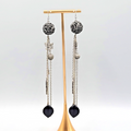 Extra Long Pierced Earrings Dark Gray Metal Bead Charms Dangle Chains 6.5 in