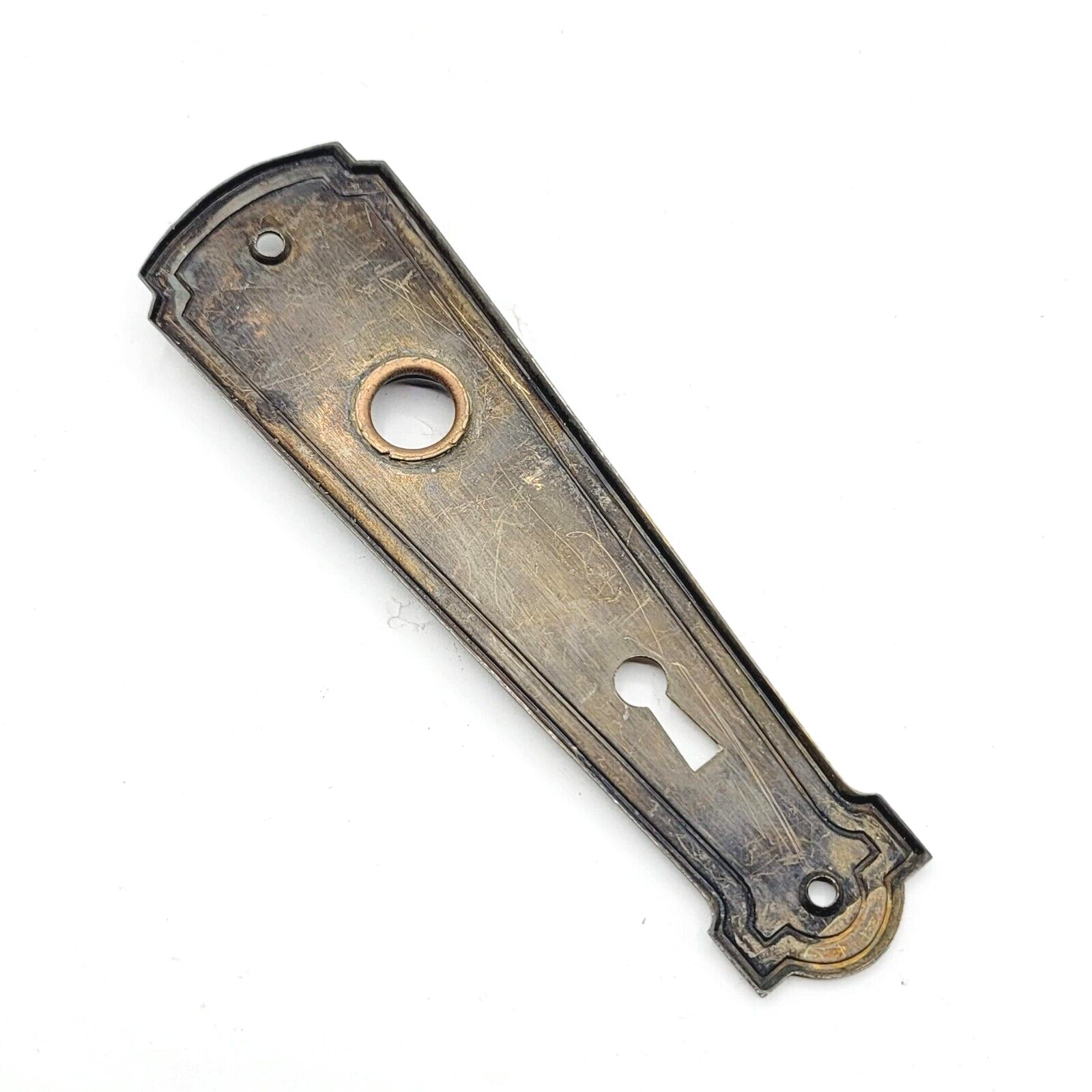 Vintage Steel Doorknob Back Plate Salvage Hardware 6.25" x 1.75" holes 2 3/8"