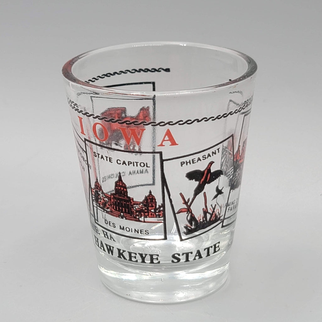 Vintage IOWA Shot Glass Red and Black Letters Souvenir