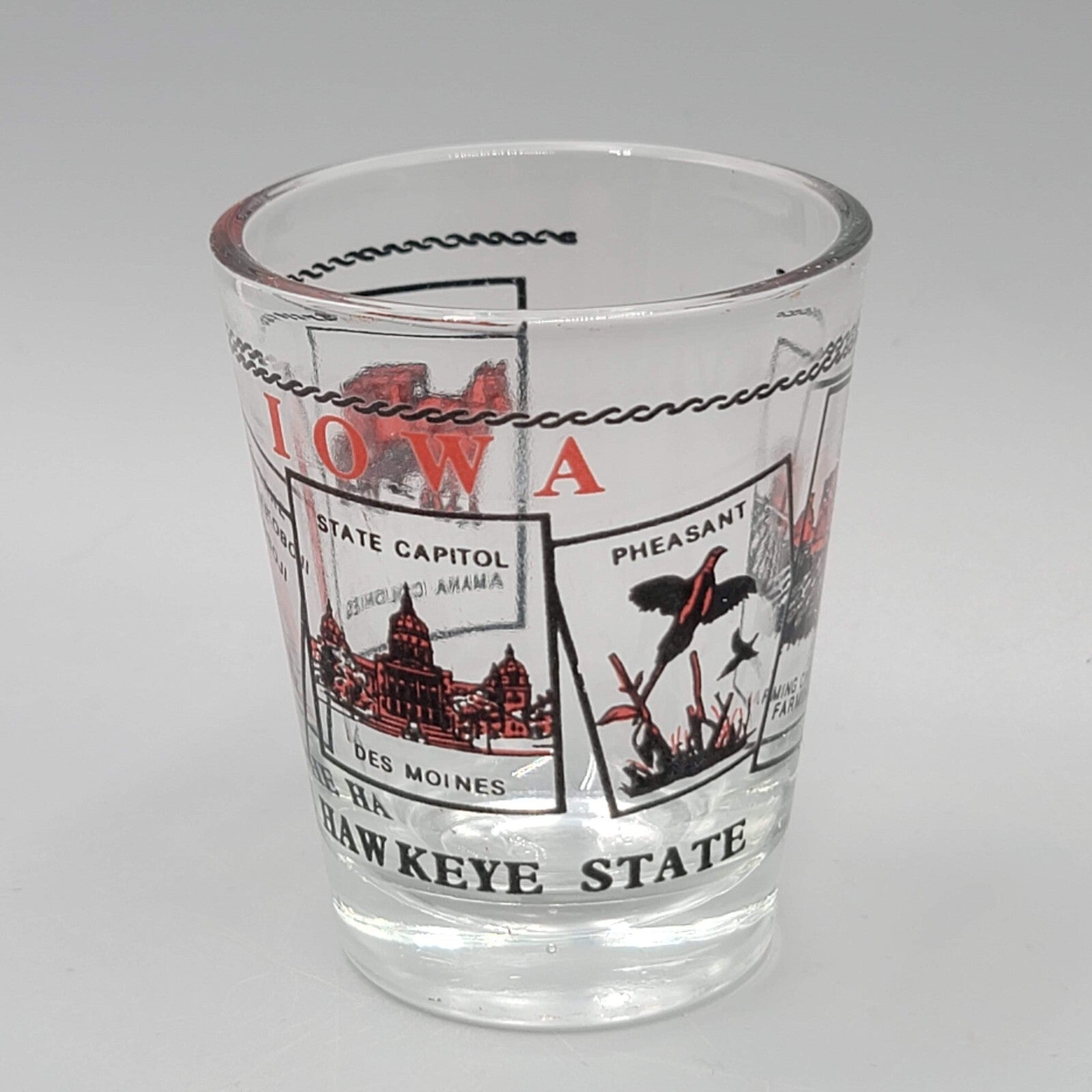 Vintage IOWA Shot Glass Red and Black Letters Souvenir