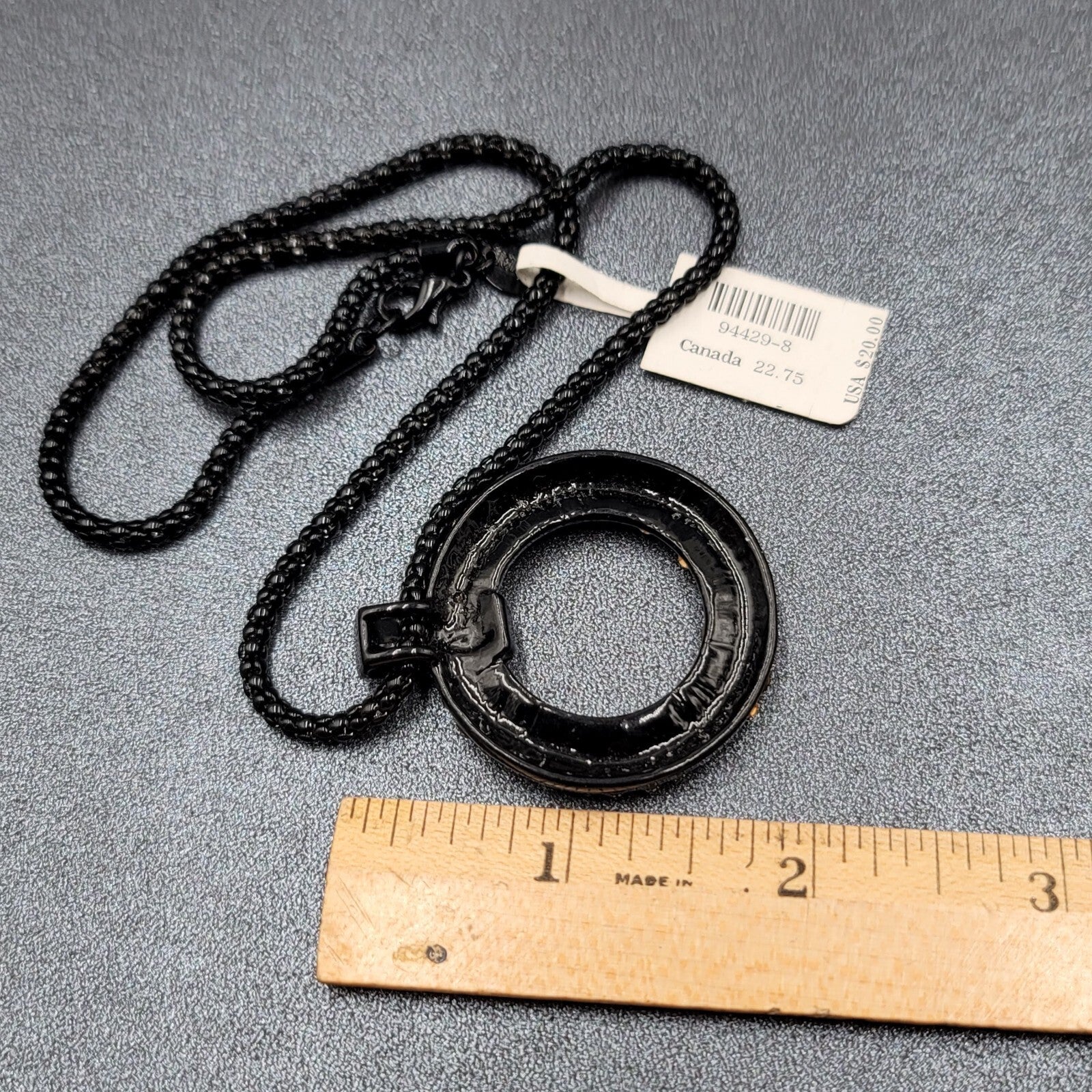 Black Metal Rhinestone Necklace Circle Pendant Icing 18"