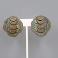 Vintage Artisan Pierced Earrings Patina Embossed Metal Large Statement 1.5"
