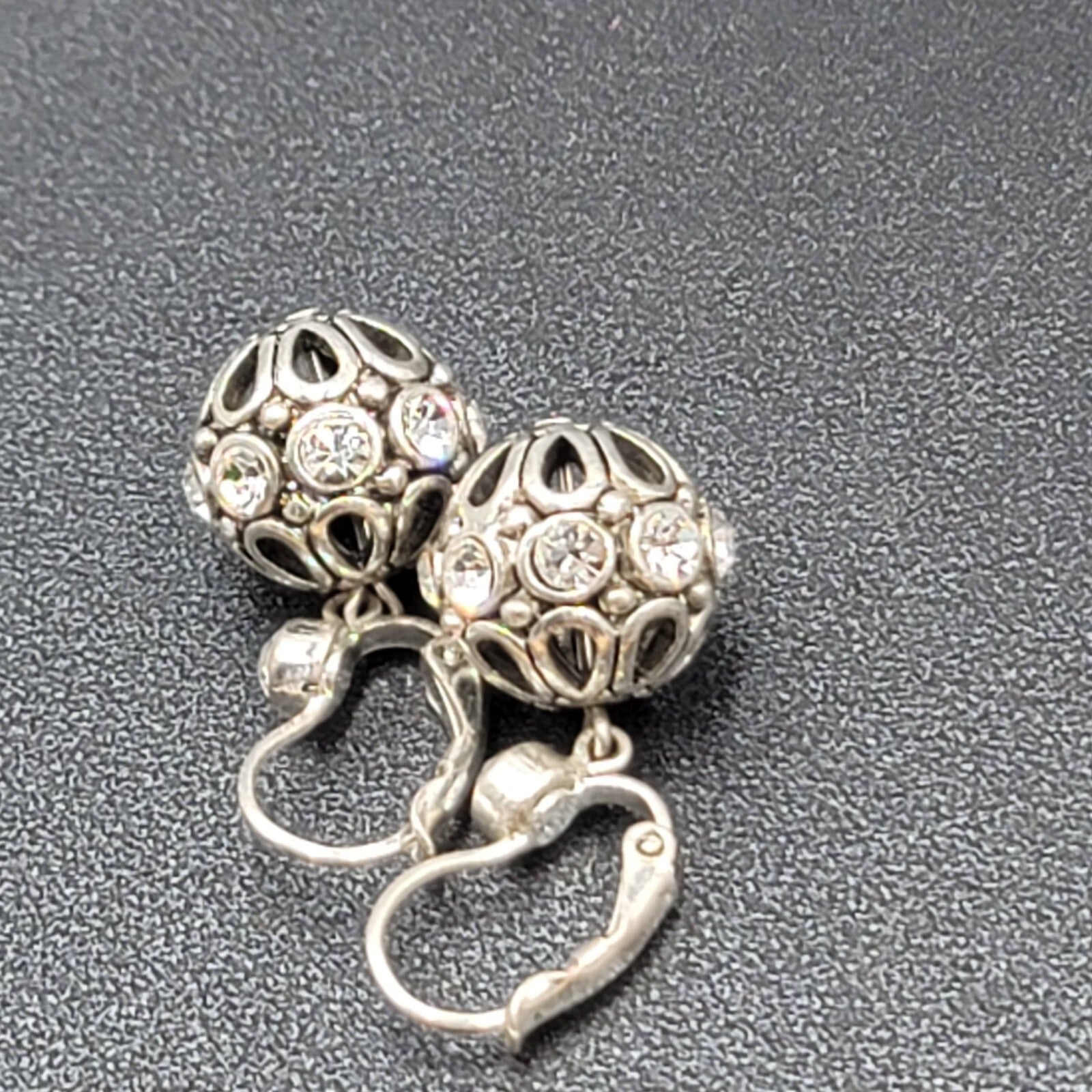 Pierced Earrings Silver tone Crystal Rhinestone Sphere Dangle 5/8" Sparkly!