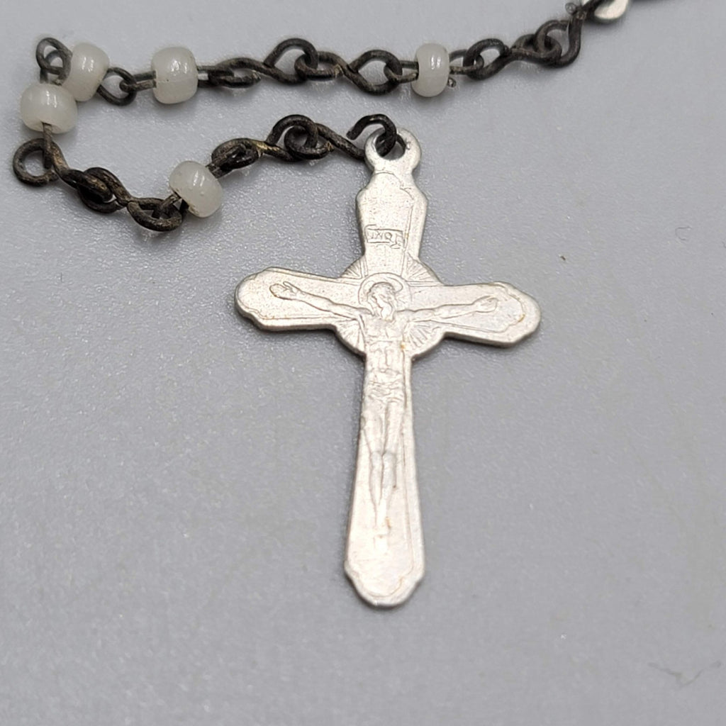 Catholic TINY Rosary Crucifix Translucent Plastic Beads Silver tone