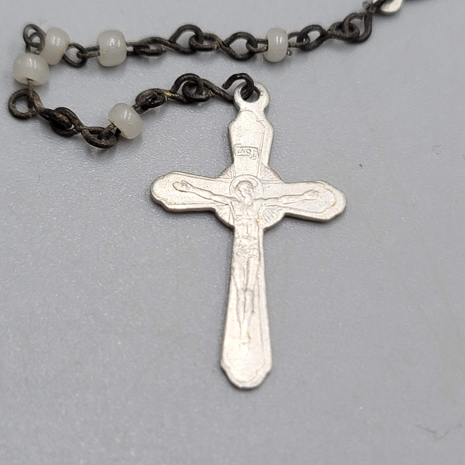 Catholic TINY Rosary Crucifix Translucent Plastic Beads Silver tone