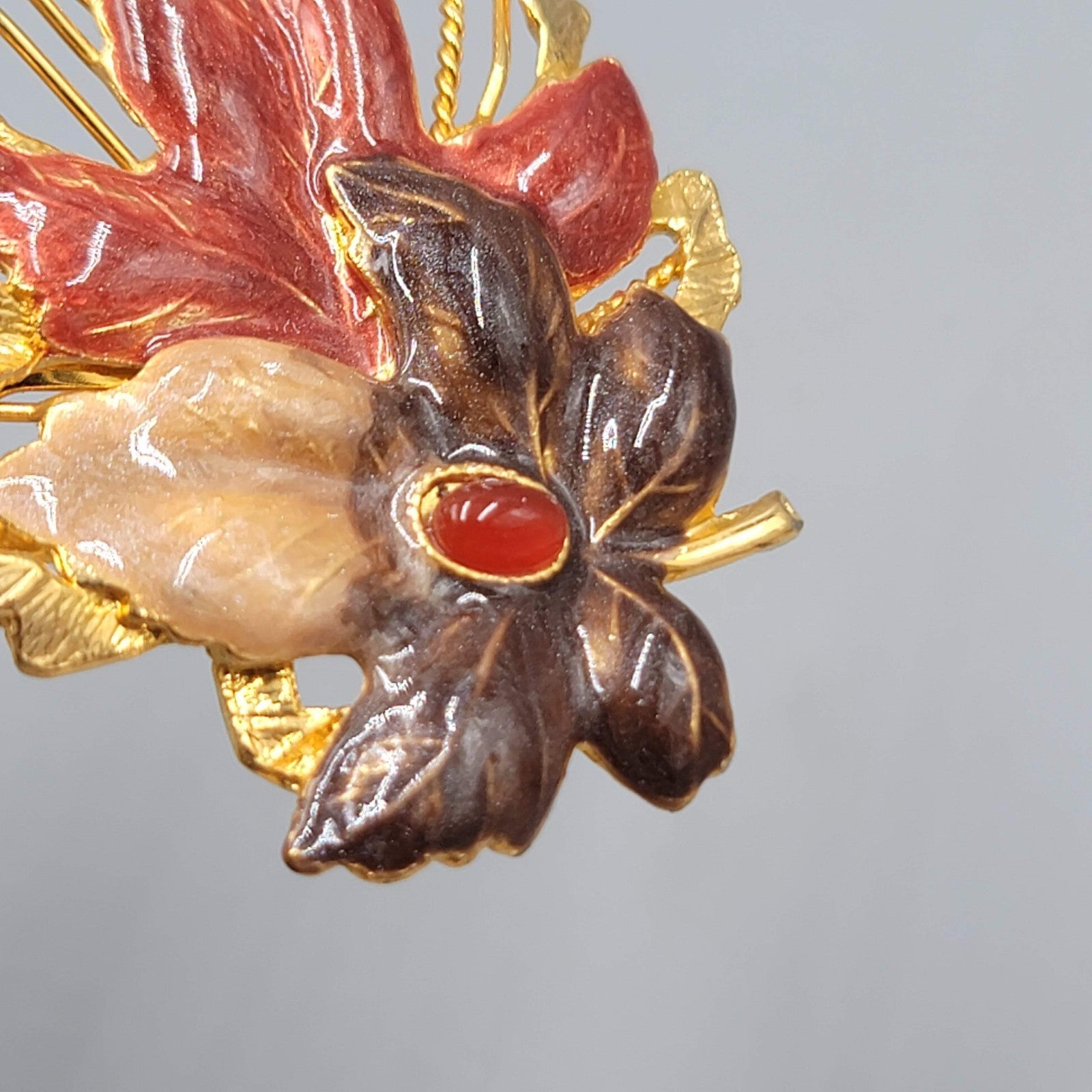 Vintage Kenneth Cole Autumn Leaf Enamel Brooch Gold tone 2.5"