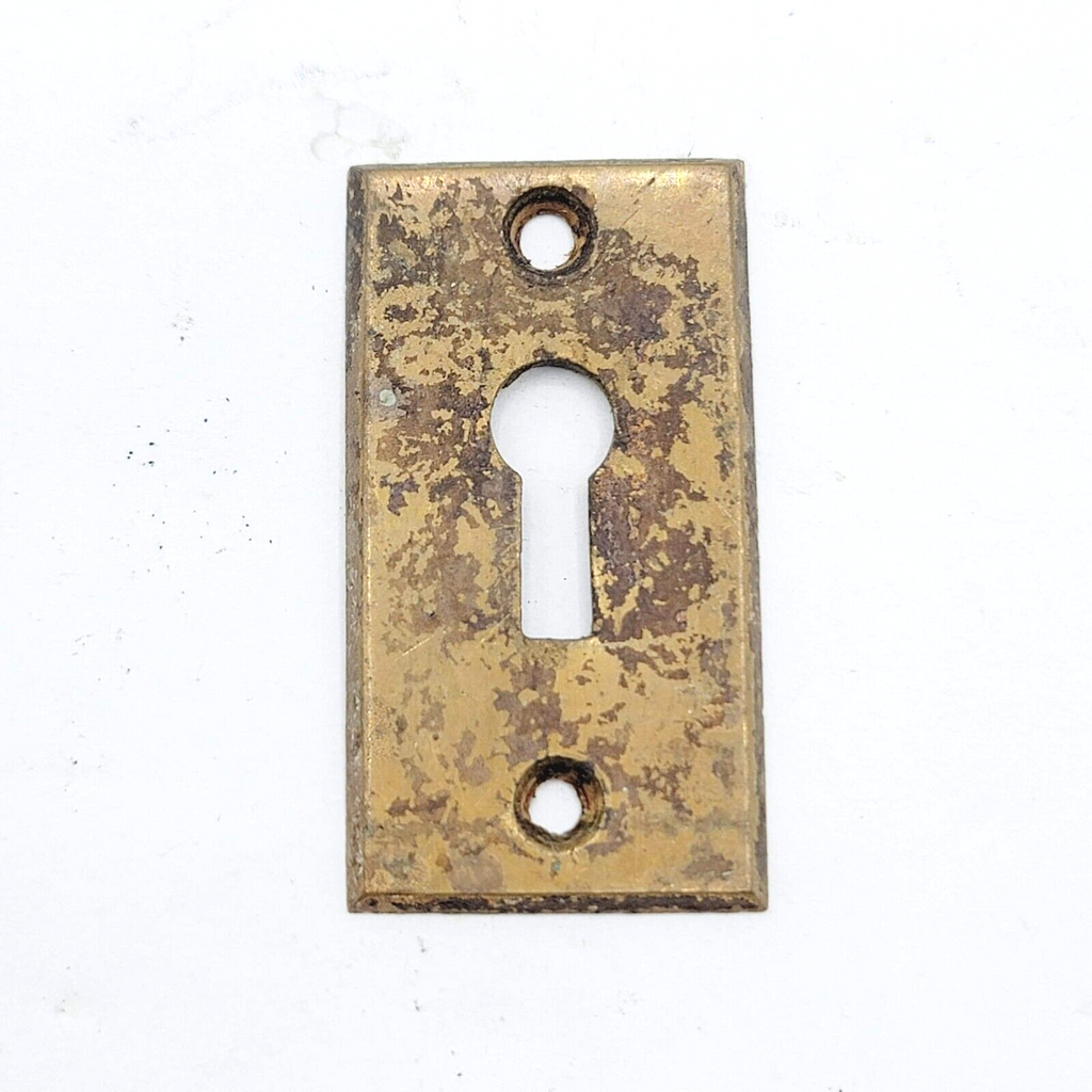 Vintage Brass Rectangle Skeleton Key hole Escutcheon Salvage 1 7/8" x 1"
