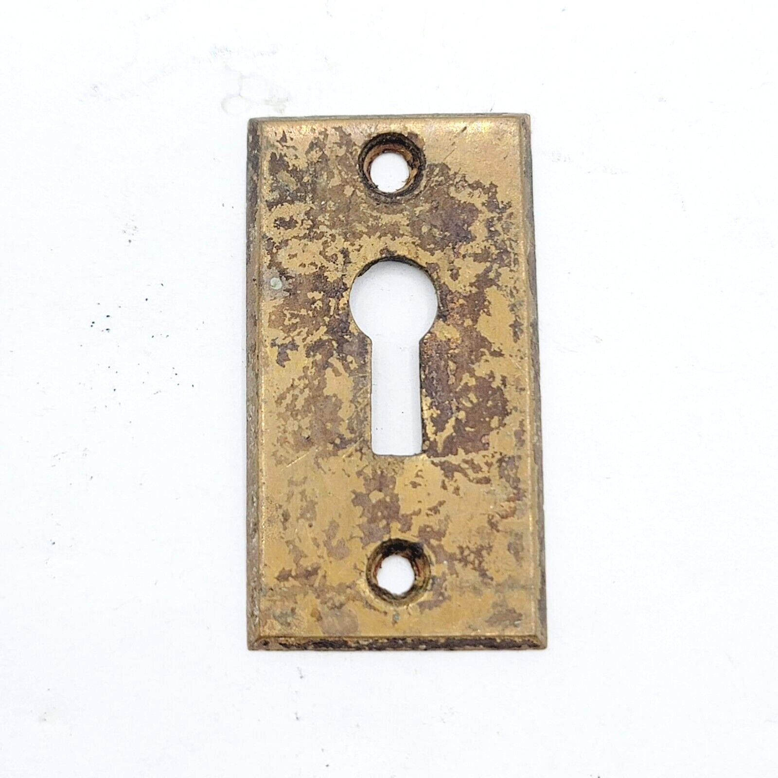 Vintage Brass Rectangle Skeleton Key hole Escutcheon Salvage 1 7/8" x 1"