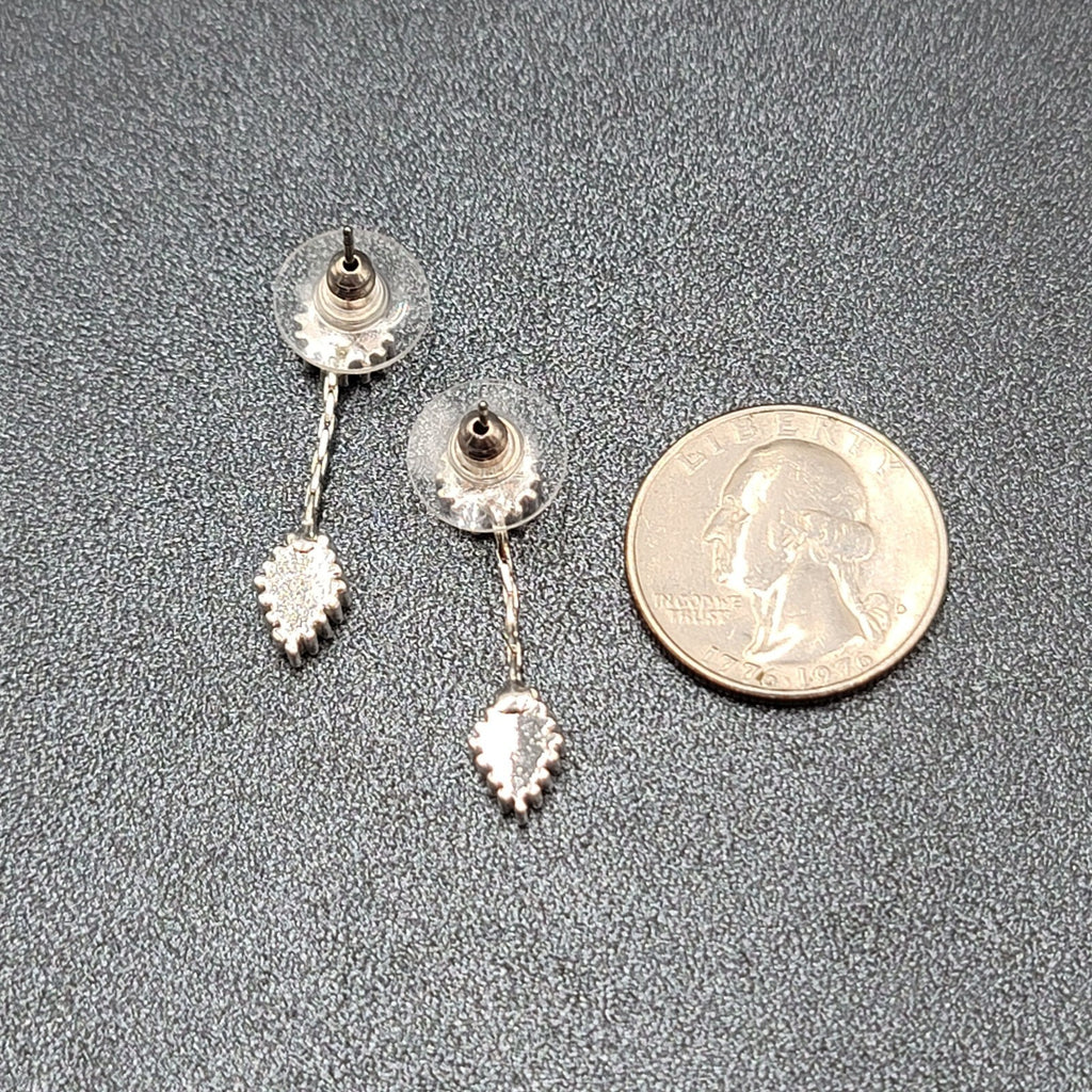 Pierced Earrings Silver tone Brown Enamel Dangle Unique Design  1.25"
