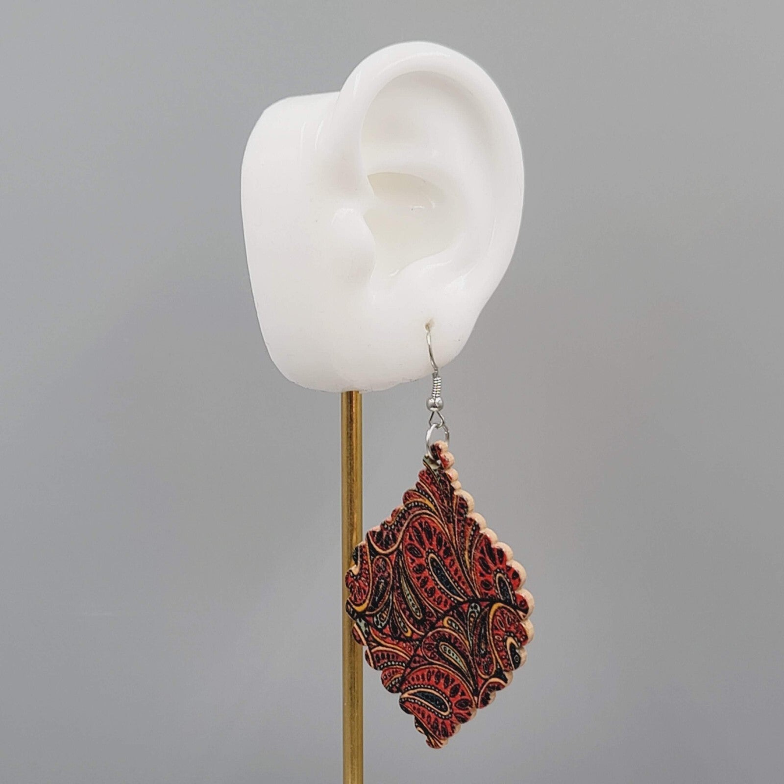 Wood Pierced Earrings Paisley Dangle 2.25"