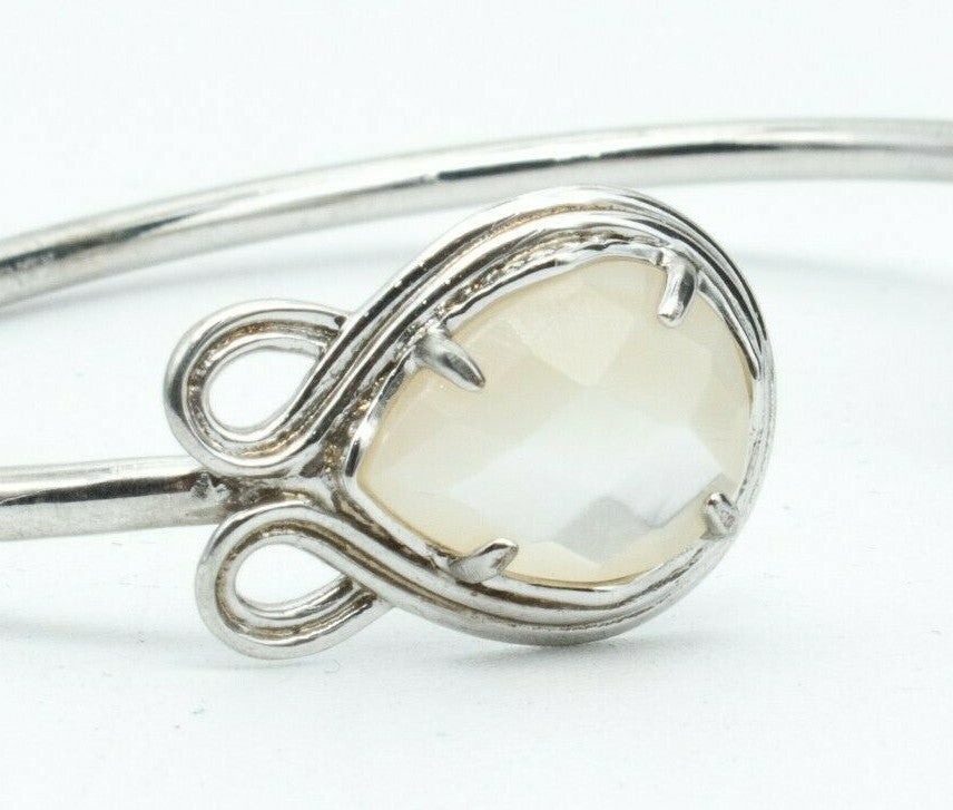 Silver tone Cuff Faceted Mother of Pearl Bracelet Costume 2 3/8" x 1 3/4" NWOT