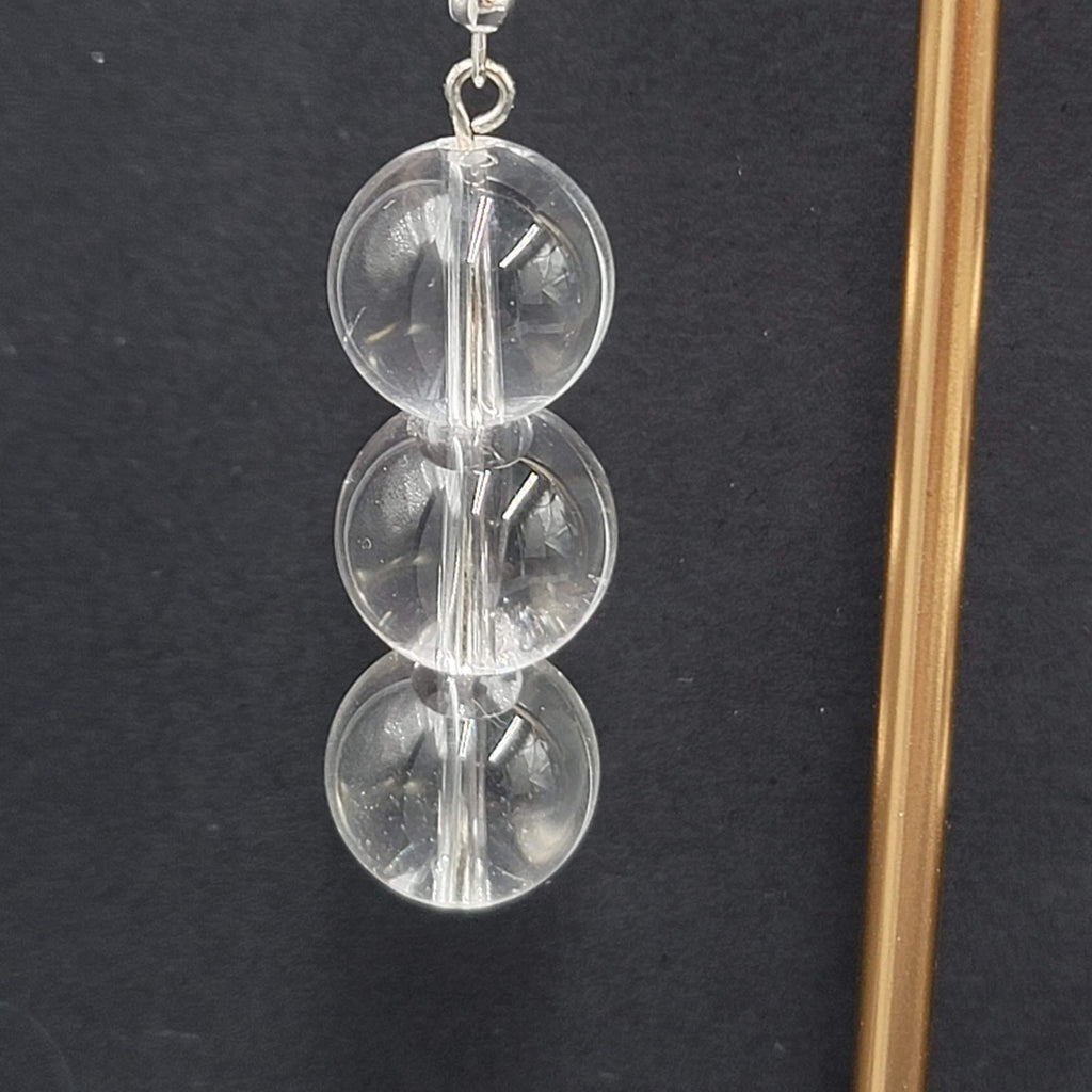 Sphere Glass Bead Dangle Pierced Earrings Silver tone 1.75"