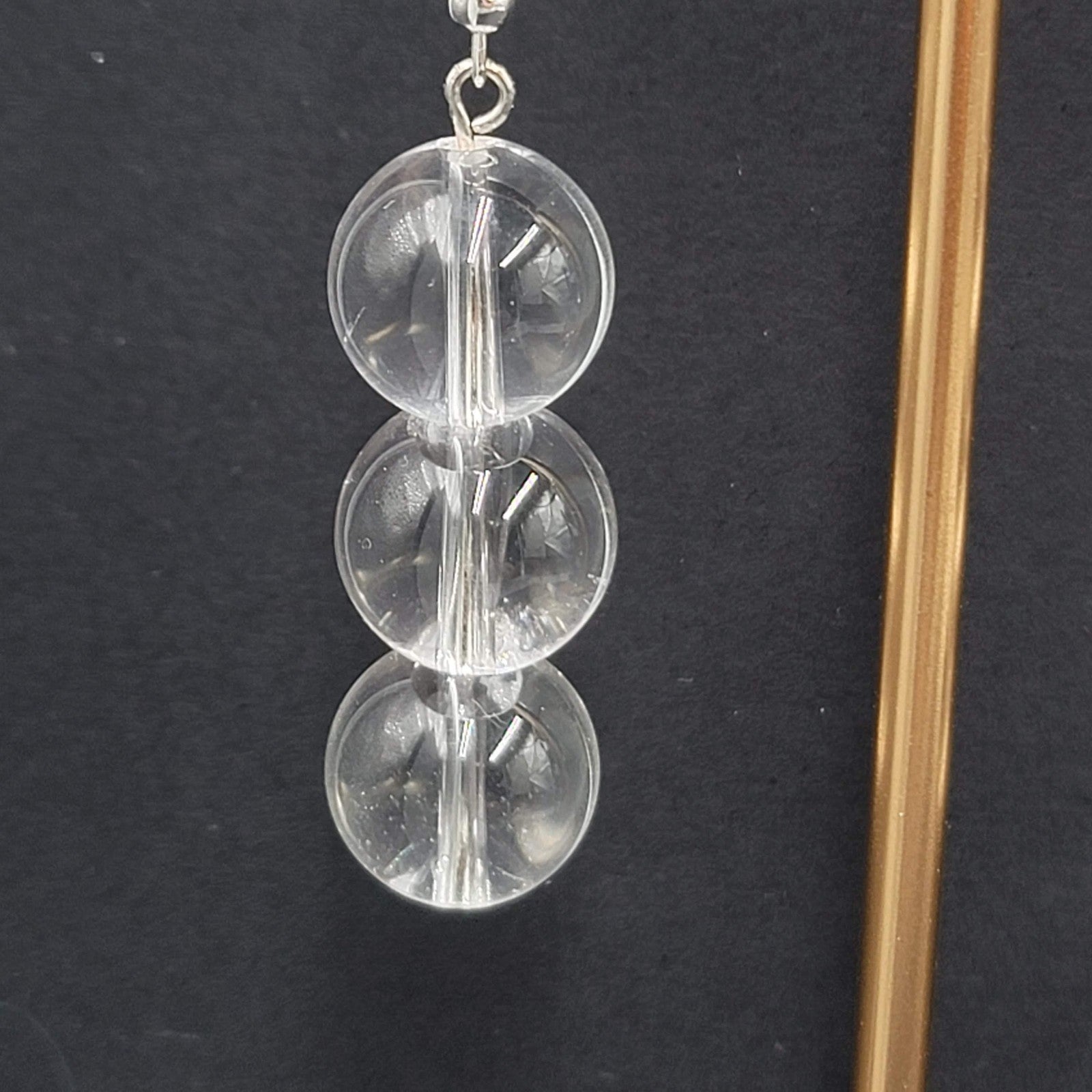 Sphere Glass Bead Dangle Pierced Earrings Silver tone 1.75"