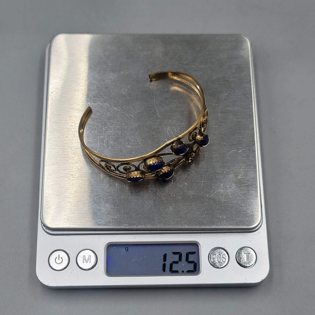 12K Gold Filled Blue Lapis Stones Cuff Bracelet Navajo Native American Signed SH