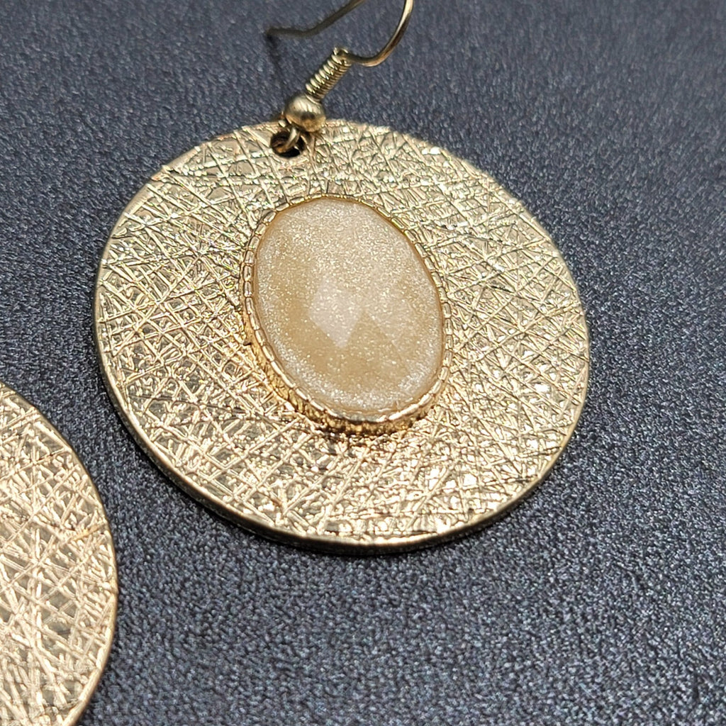 Pierced Earrings Gold tone Sparkle Acrylic Faceted Accent Dangle 1.5"