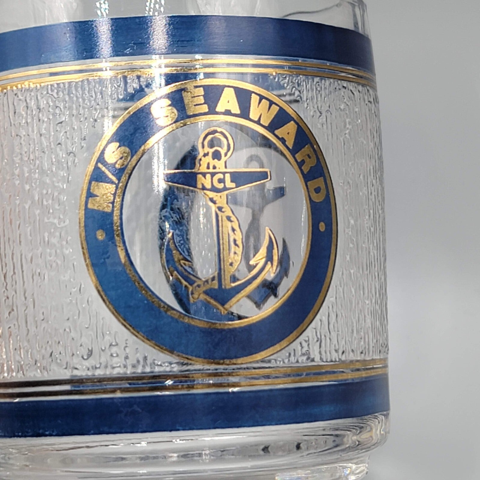 Norwegian Cruise Line SS Norway Seaward Anchor Blue Gold  Clear Coffee Mug Cup