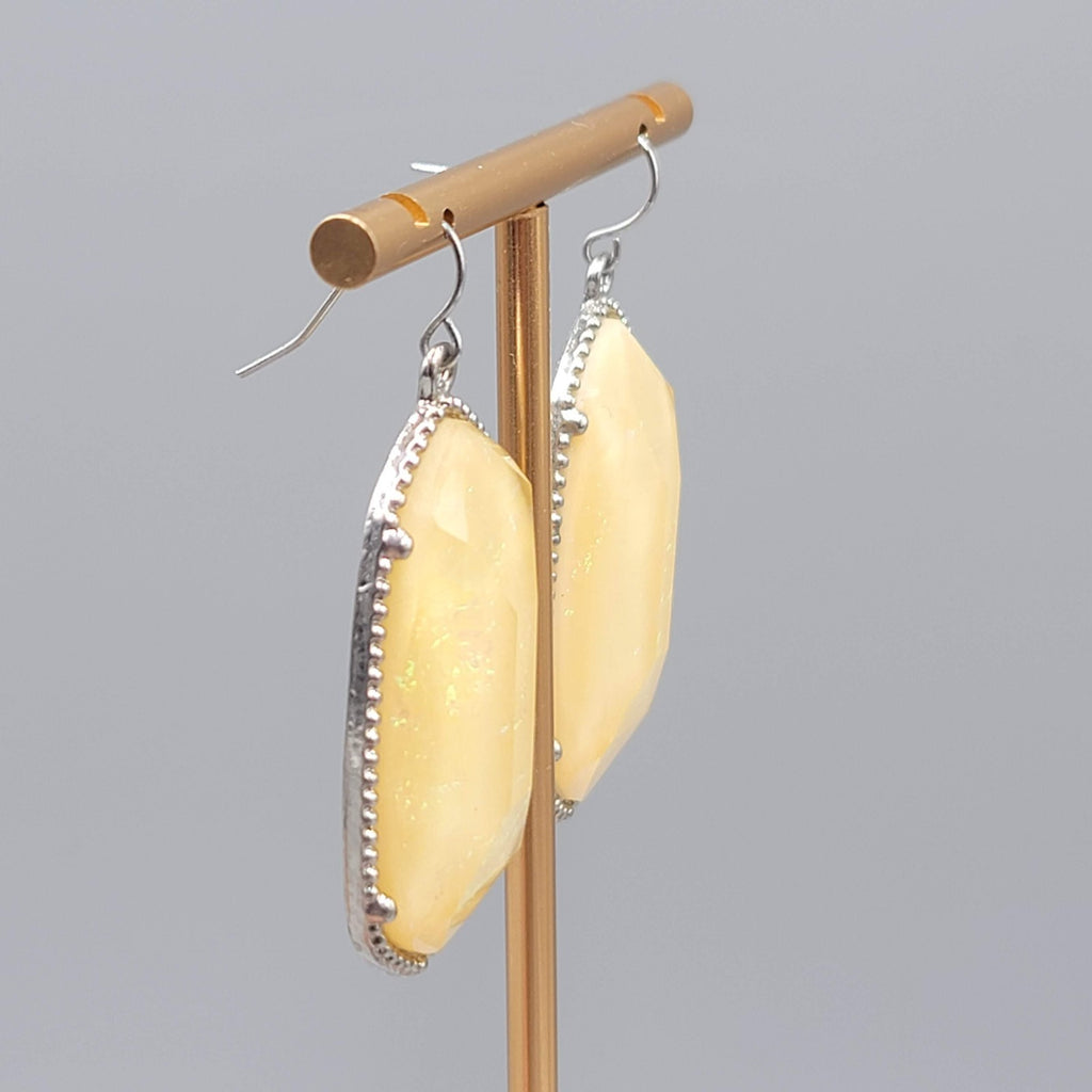 Yellow Glitter Resin Pierced Earrings Silver tone Dangle 1 7/8"
