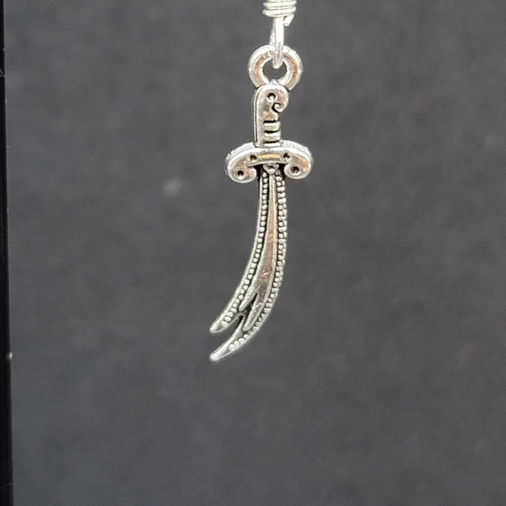 Pierced Earrings Scimitar Sword Silver tone Dangle 1"