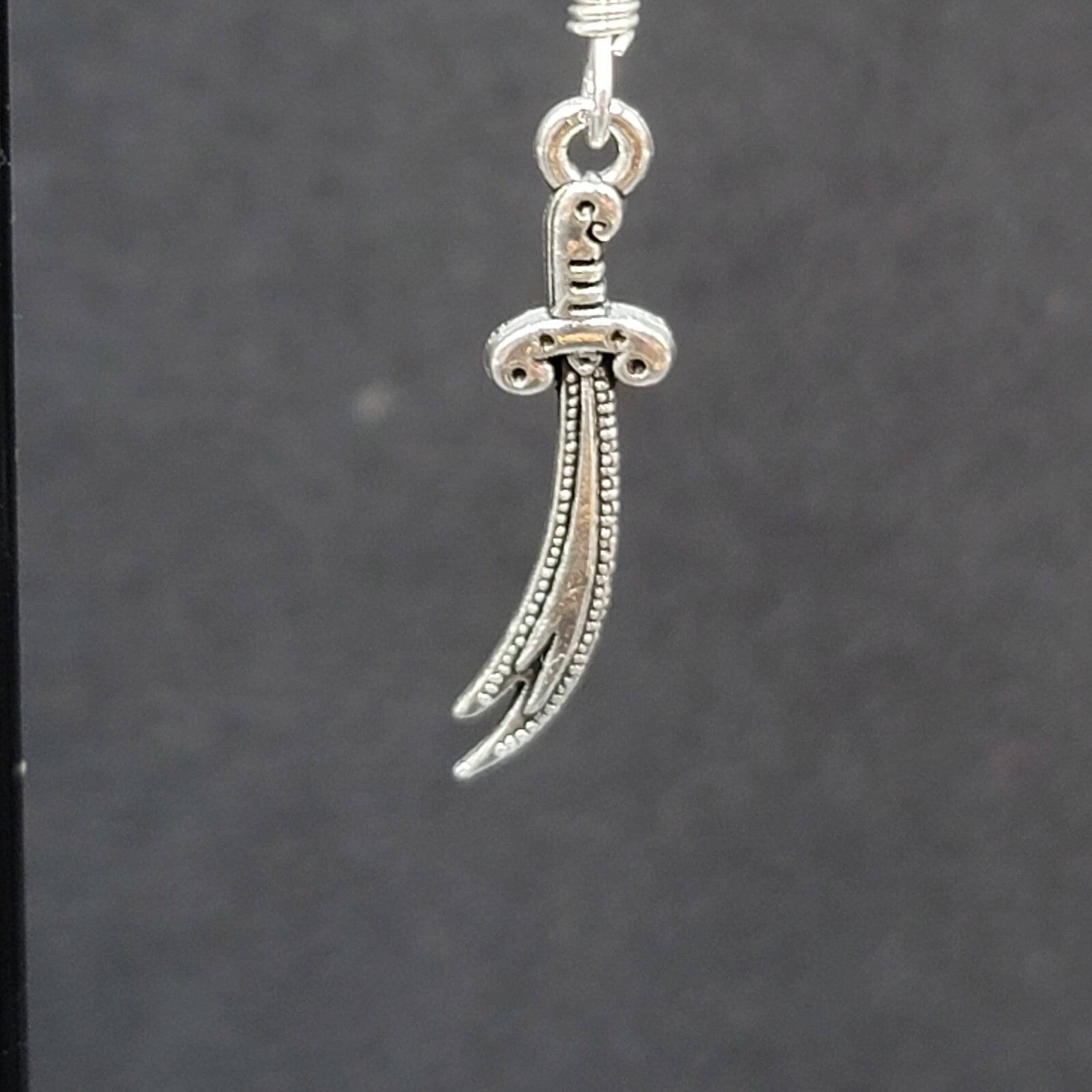 Pierced Earrings Scimitar Sword Silver tone Dangle 1"