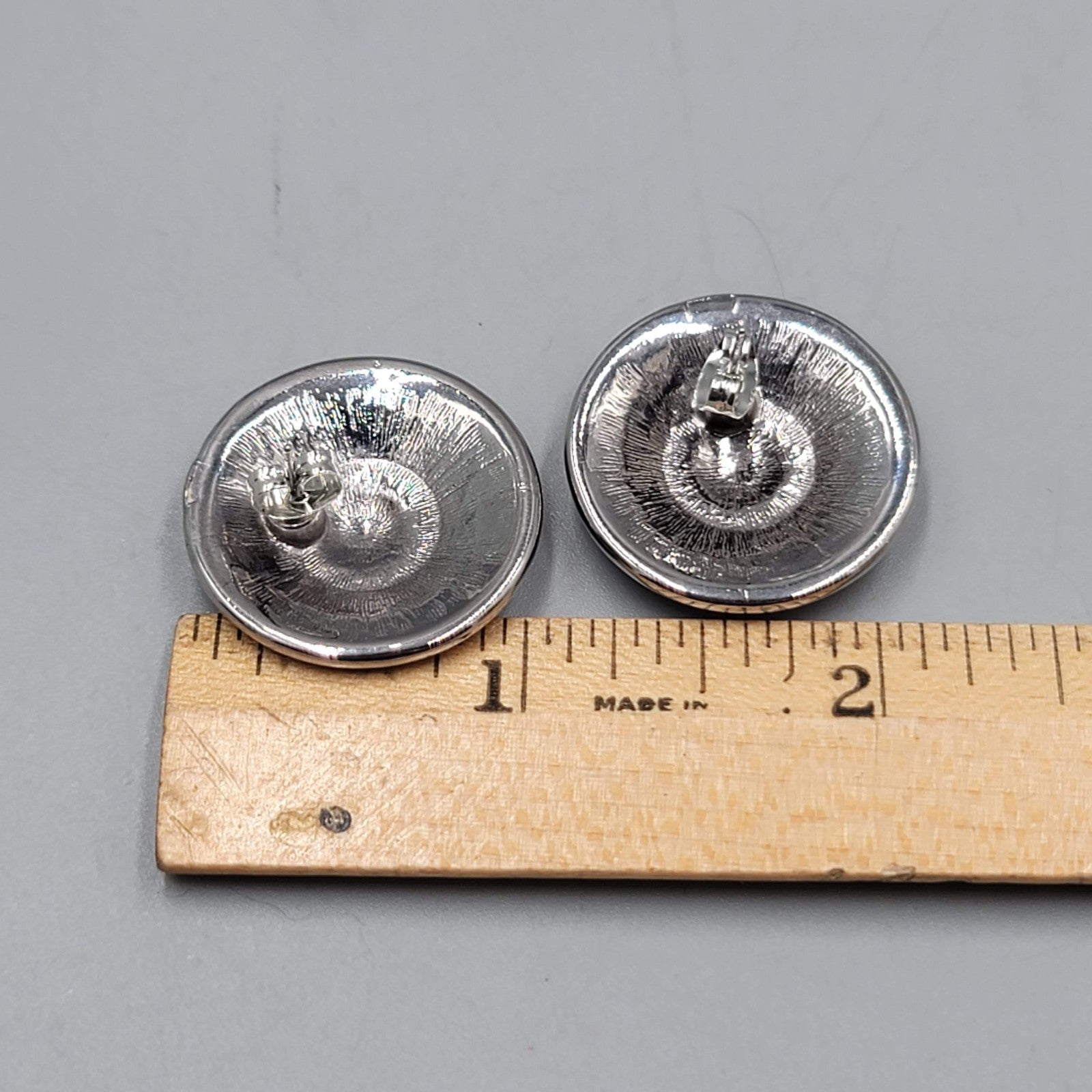 Vintage Round Burgandy Enamel Pierced Earrings Silver tone 1 in