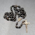 Vintage Black Seed Beaded Rosary Silver tone Well-Loved