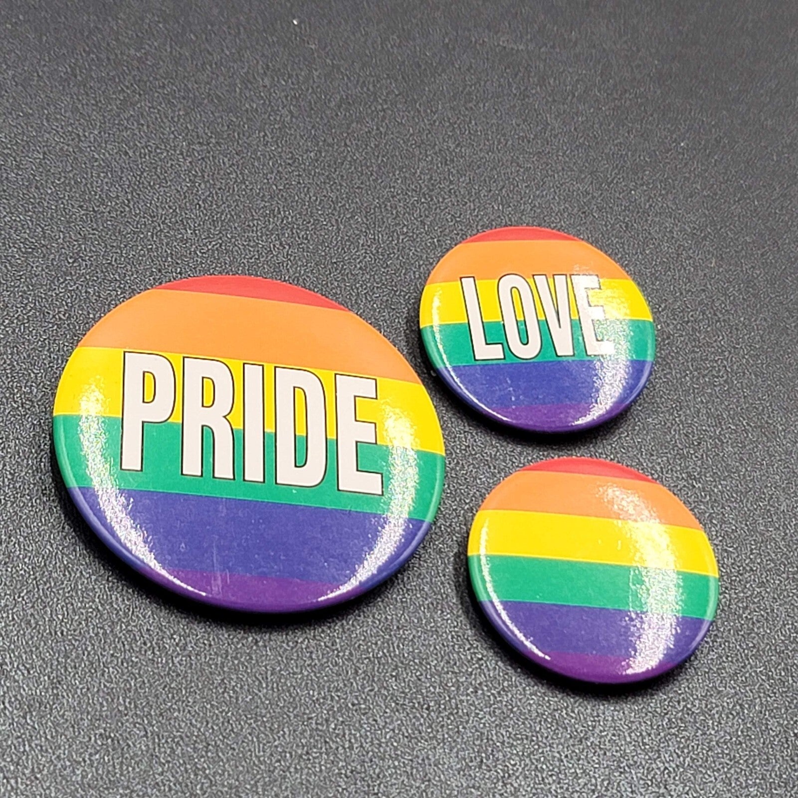 Gay Pride Rainbow Pinback Buttons Love LGBTQ Lot of 3