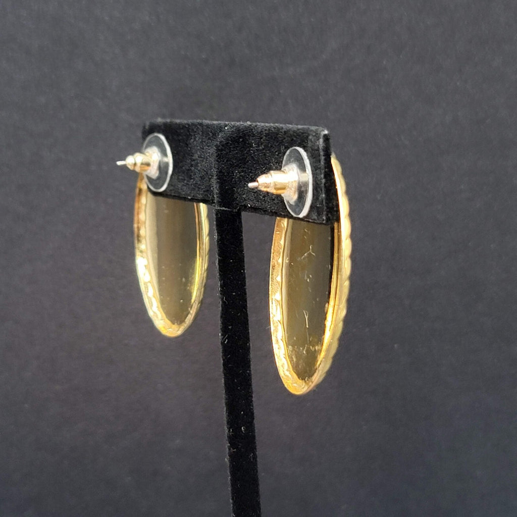 Vintage Pierced Earrings Gold tone Peach Enamel Swirl Large Oval Drop 1.5"