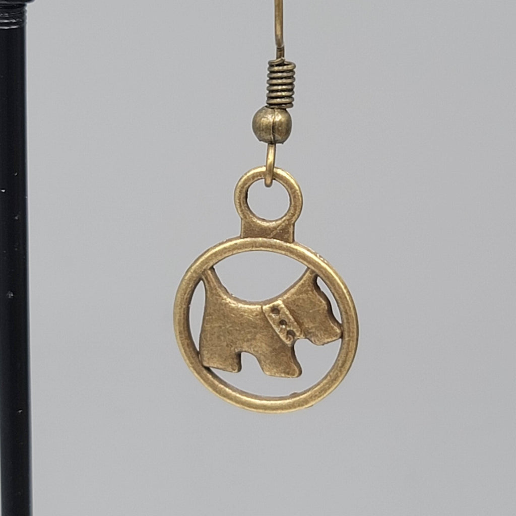 Scottie Dog Pierced Earrings New Bronze tone Dangle 3/4"