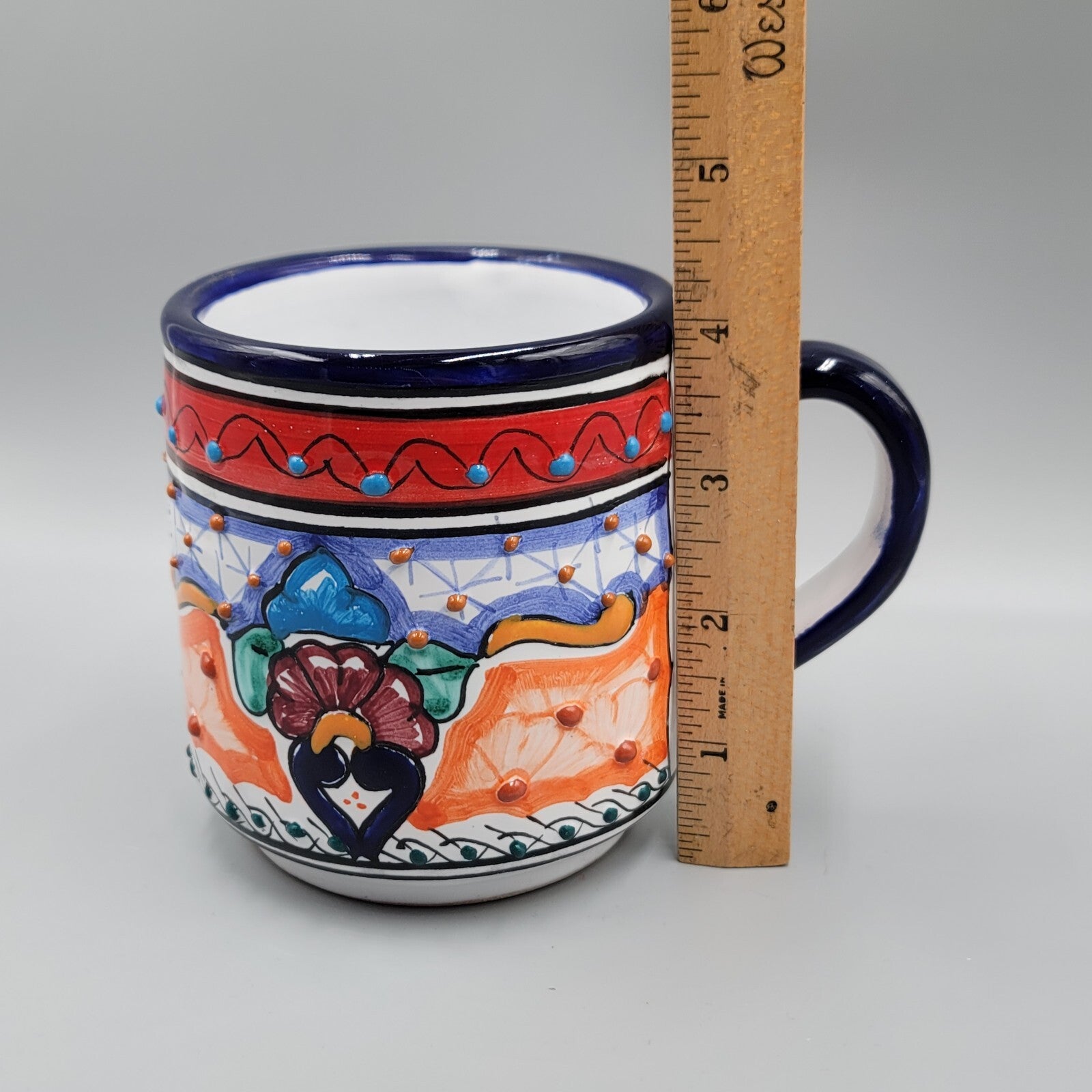 Talavera Pottery Coffee Mug Mexico Mexican Ceramic Hand Painted Red