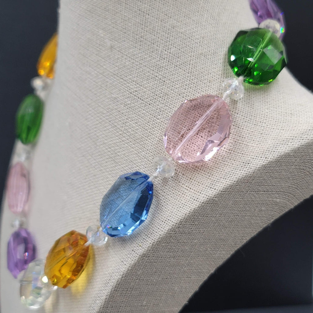 Multicolor Faceted GLASS Beaded Necklace Fun Statement 18" - 20"