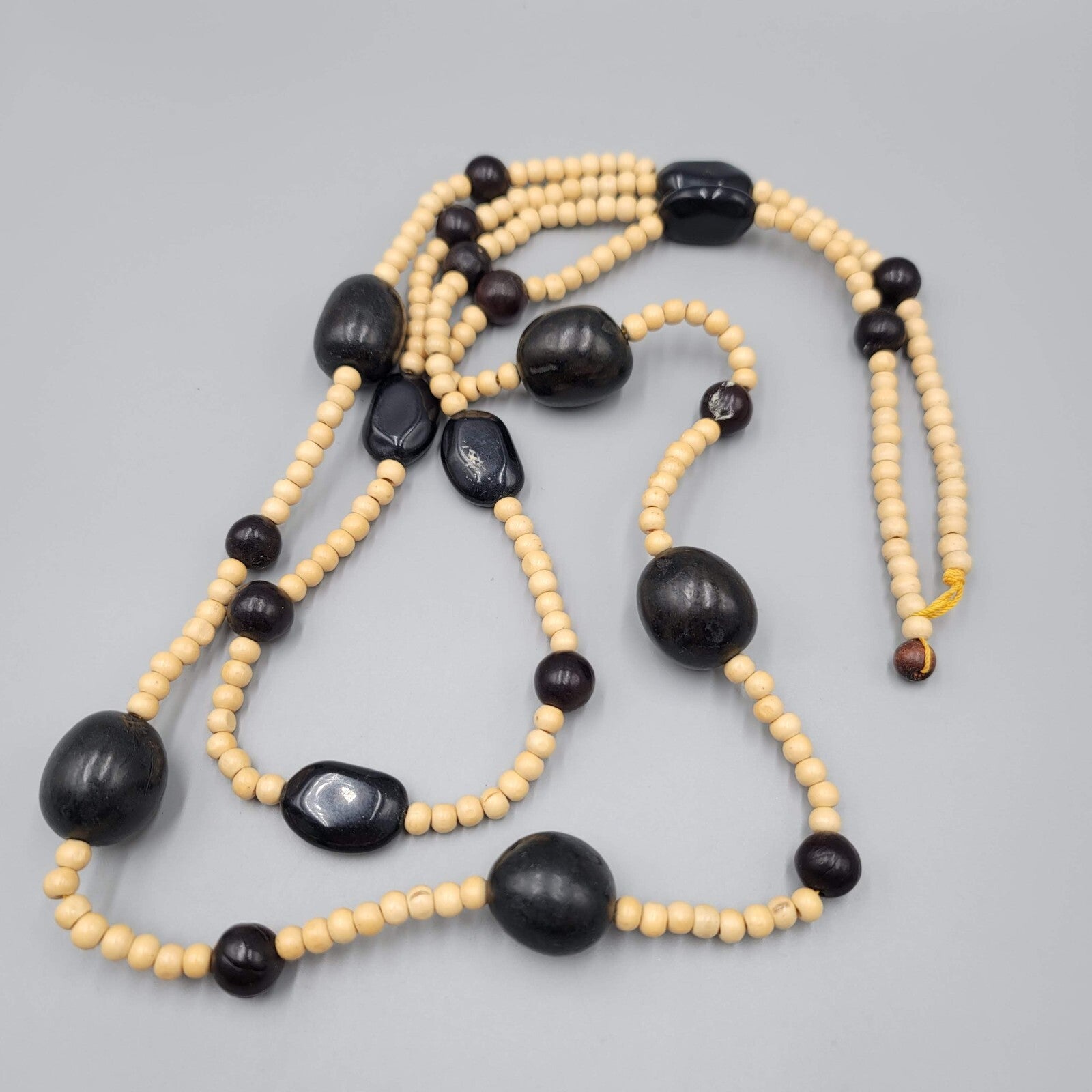 KuKui Nut Lei Necklace Wood Beads Double Strand Long 32"