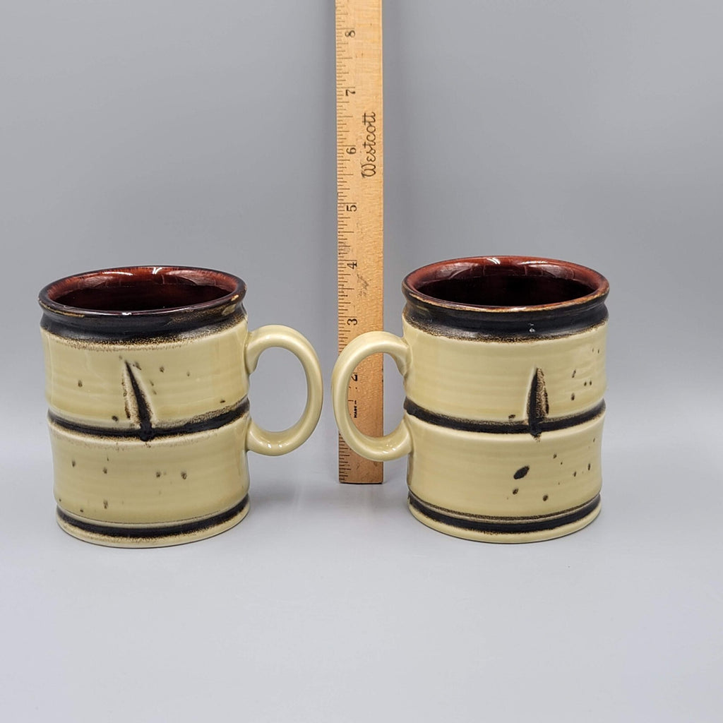 Vintage Set of 2 Baldelli Bamboo Design Coffee Mug Cup Glazed Art Pottery Italy
