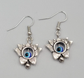 Lotus Flower Evil Eye Pierced Earrings Silver tone Blue Bead Dangle 3/4"