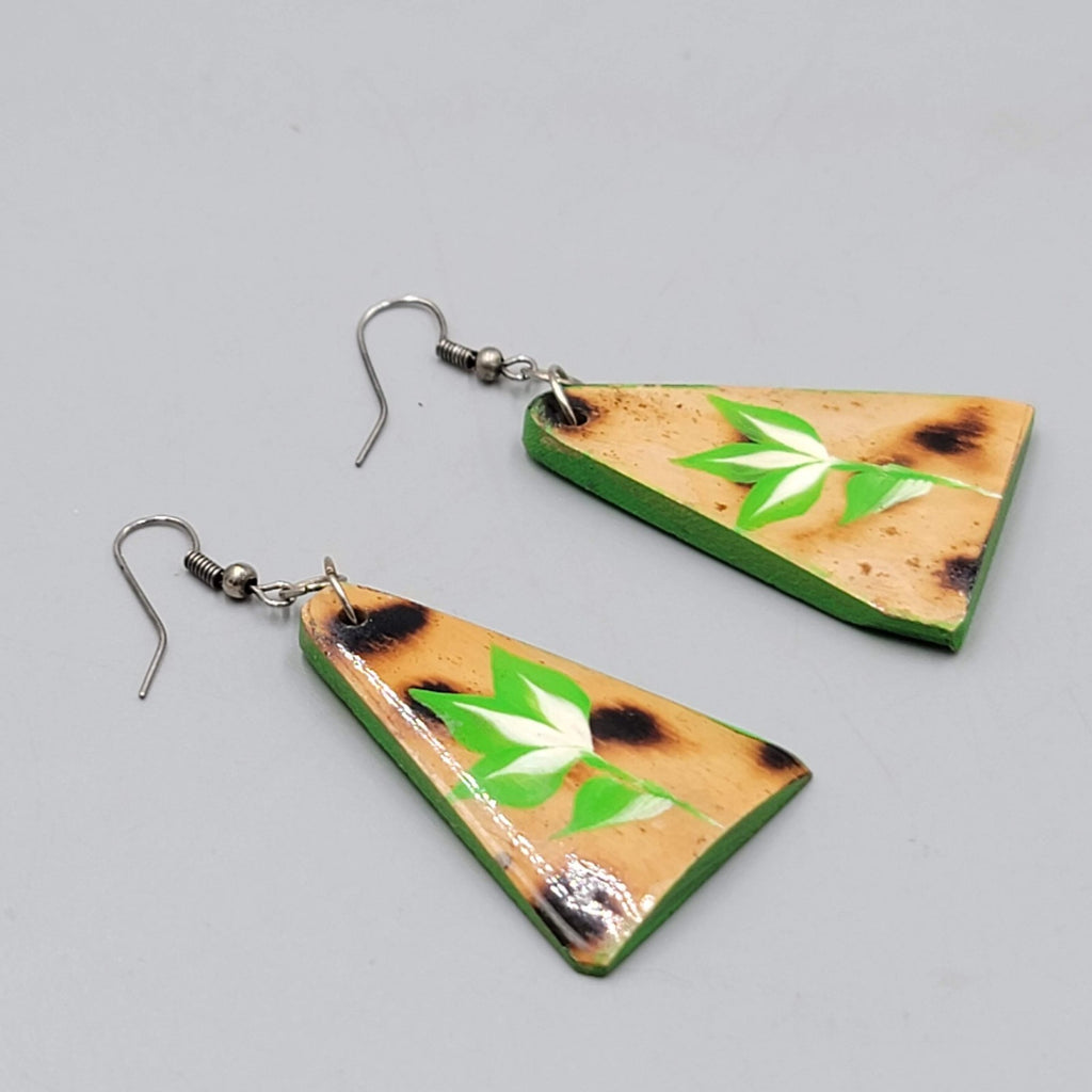 Hand Painted Beach Pierced Earrings Silver tone Dangle 1.75"