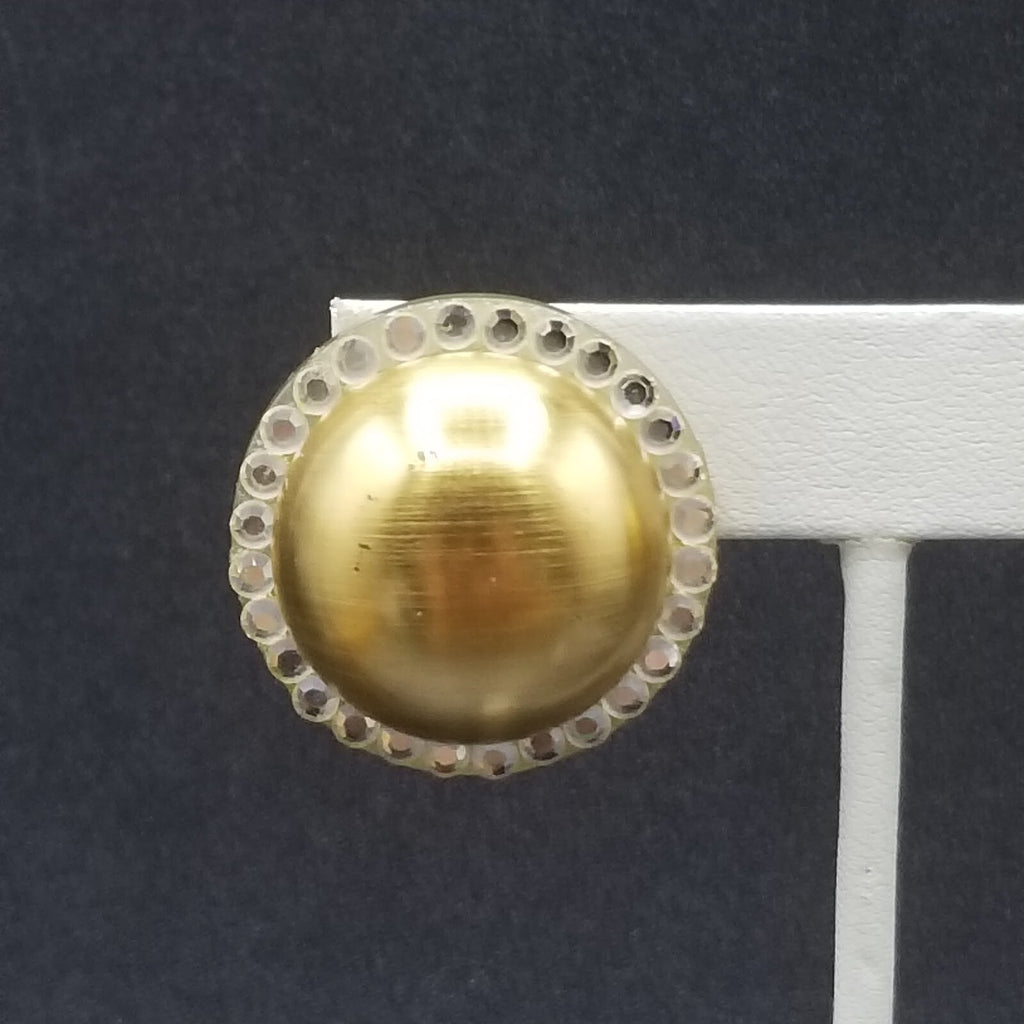 Clip on Earrings Gold tone Crystal Dome Acrylic Button Style Drop Stud 1 3/8" A