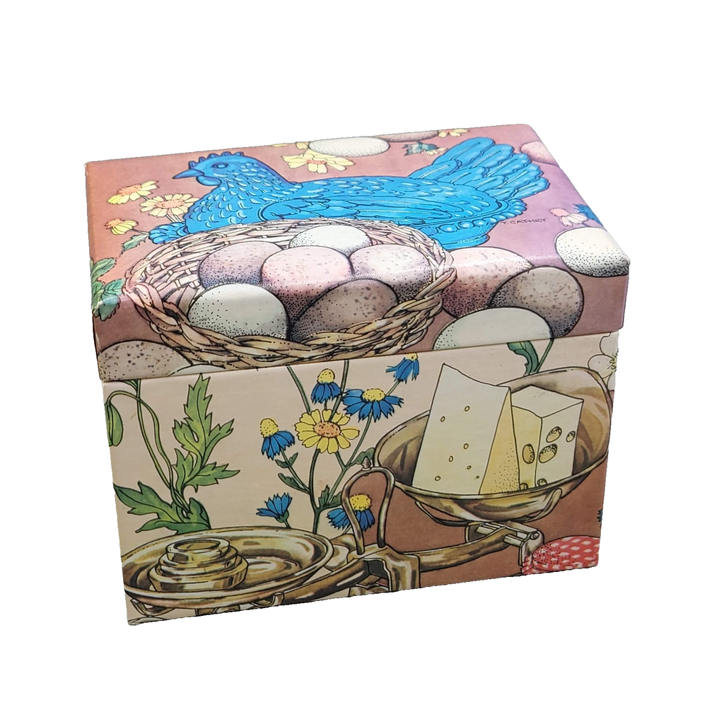 Vintage Index Card Recipe Box w Dividers Chicken Eggs T Cathey