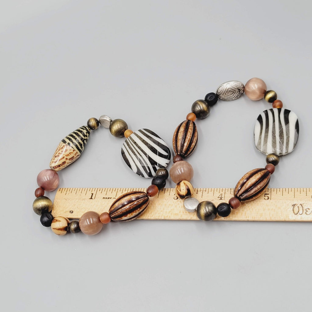 Premier Designs Beaded Stretch Bracelets Set Zebra Striped Brown Set of 2